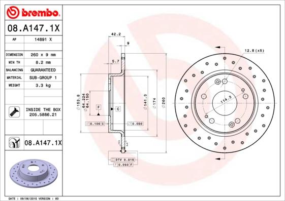 Brembo 08.A147.1X - Disque de frein cwaw.fr