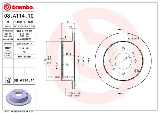 Brembo 08.A114.10 - Disque de frein cwaw.fr