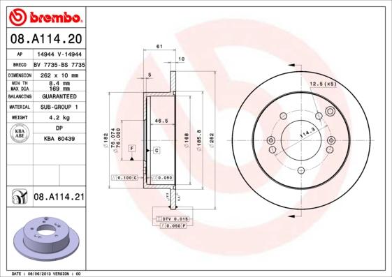 Brembo 08.A114.20 - Disque de frein cwaw.fr