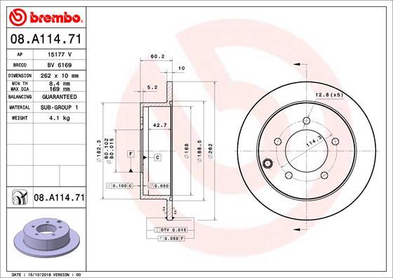 Brembo 08.A114.71 - Disque de frein cwaw.fr