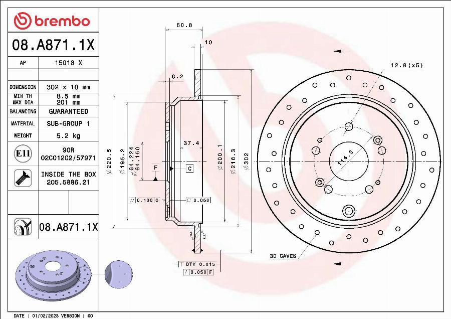 Brembo 08.A871.1X - Disque de frein cwaw.fr