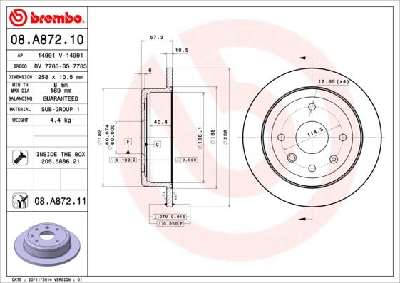 Brembo 08.A872.10 - Disque de frein cwaw.fr