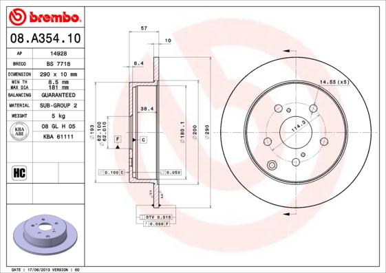 Brembo 08.A354.10 - Disque de frein cwaw.fr