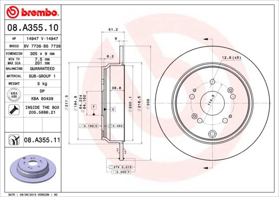 Brembo 08.A355.10 - Disque de frein cwaw.fr