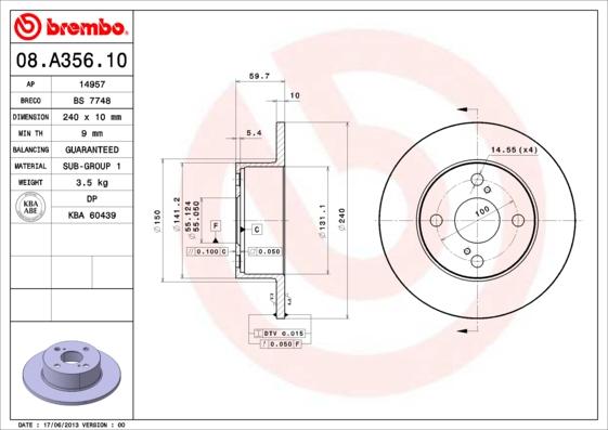 Brembo 08.A356.10 - Disque de frein cwaw.fr