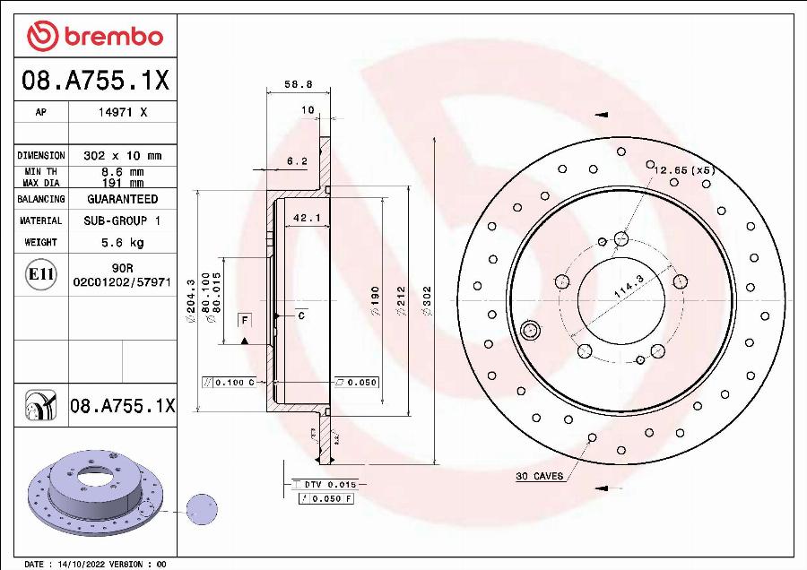 Brembo 08.A755.1X - Disque de frein cwaw.fr