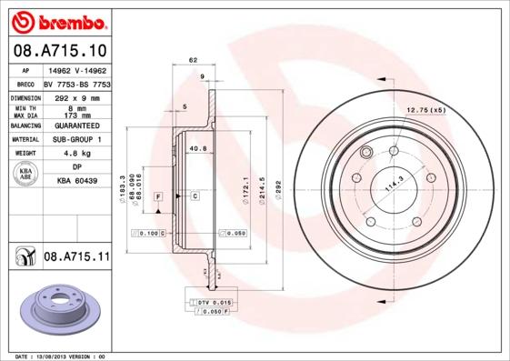 Brembo 08.A715.10 - Disque de frein cwaw.fr