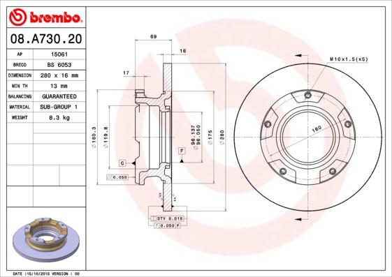 Brembo 08.A730.20 - Disque de frein cwaw.fr