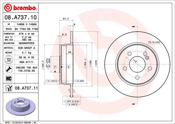 Brembo 08.A737.10 - Disque de frein cwaw.fr