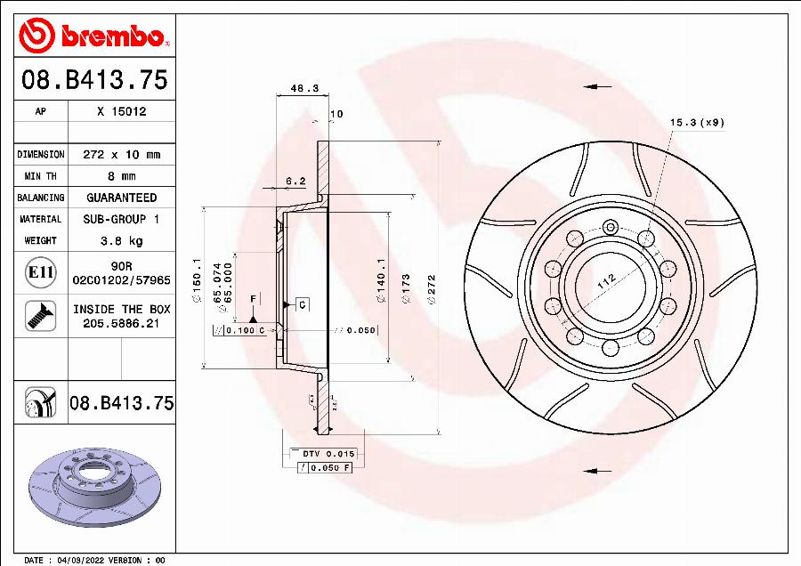 Brembo 08.B413.75 - Disque de frein cwaw.fr