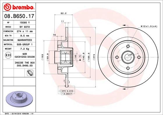 Brembo 08.B650.17 - Disque de frein cwaw.fr