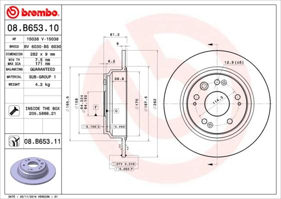 Brembo 08.B653.10 - Disque de frein cwaw.fr