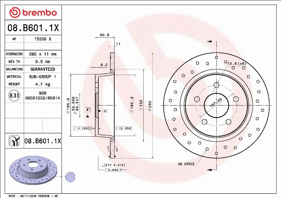 Brembo 08.B601.1X - Disque de frein cwaw.fr