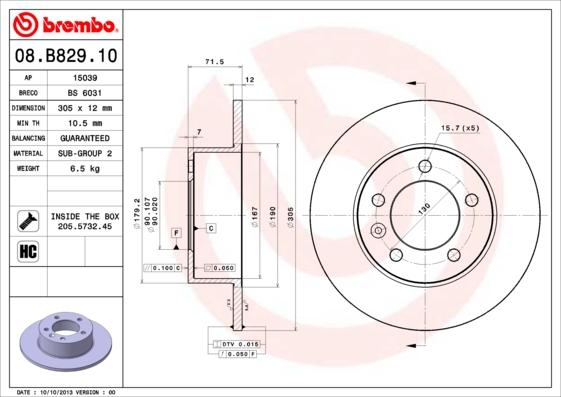 Brembo 08.B829.10 - Disque de frein cwaw.fr