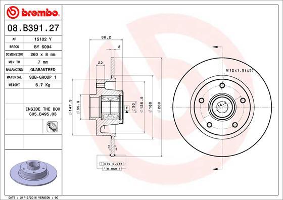 Brembo 08.B391.27 - Disque de frein cwaw.fr