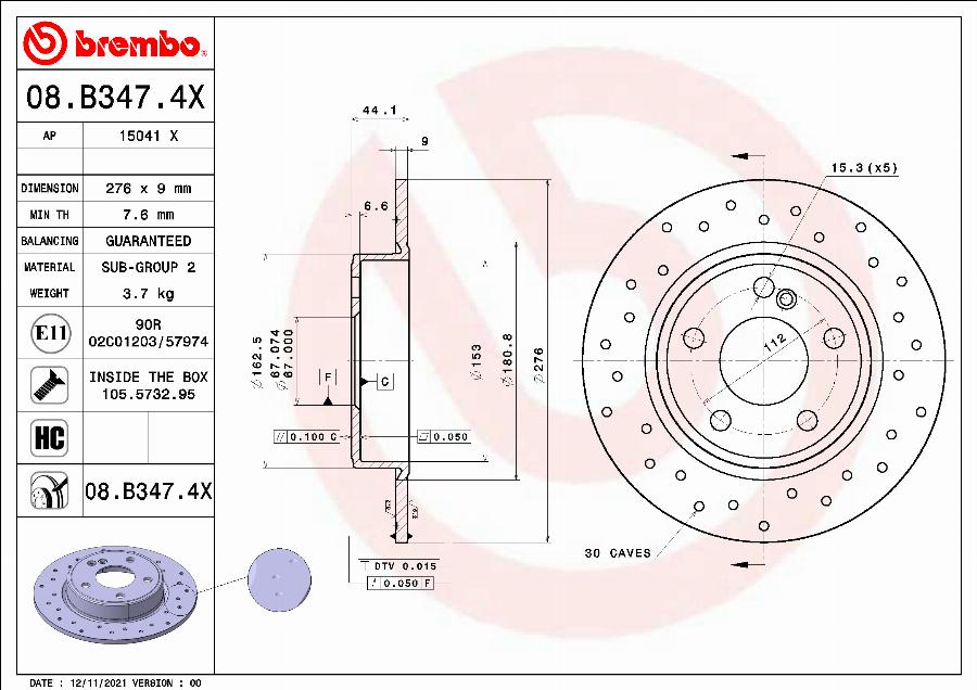 Brembo 08.B347.4X - Disque de frein cwaw.fr