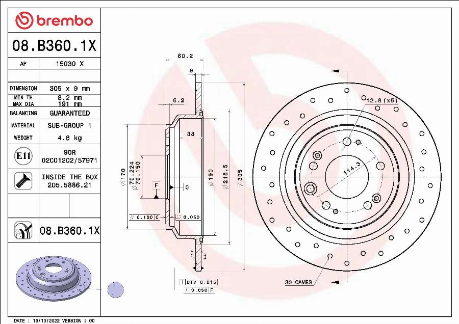 Brembo 08.B360.1X - Disque de frein cwaw.fr