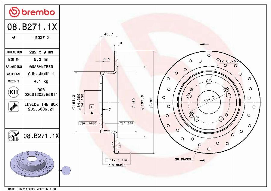 Brembo 08.B271.1X - Disque de frein cwaw.fr