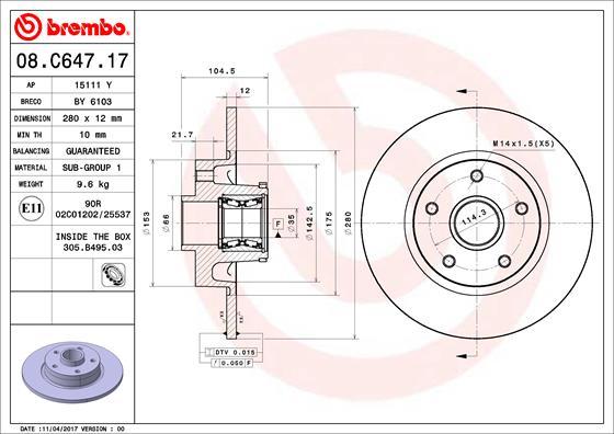 Brembo 08.C647.17 - Disque de frein cwaw.fr