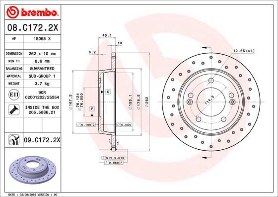 Brembo 08.C172.2X - Disque de frein cwaw.fr