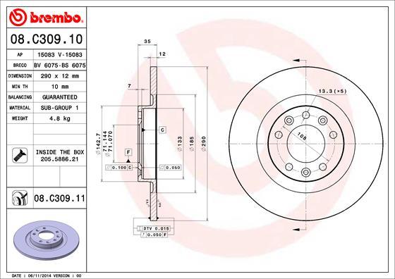 Brembo 08.C309.10 - Disque de frein cwaw.fr