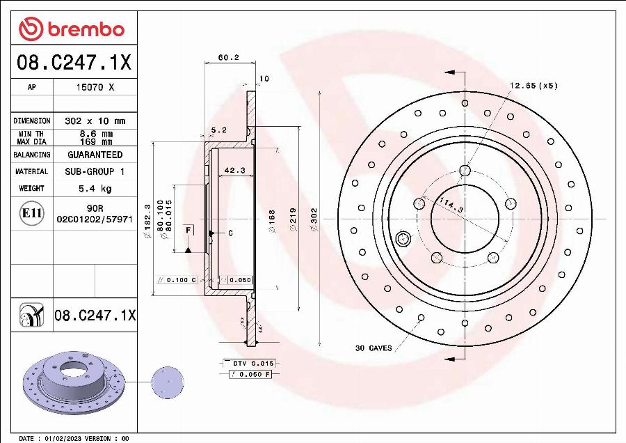 Brembo 08.C247.1X - Disque de frein cwaw.fr