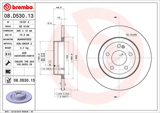 Brembo 08.D530.13 - Disque de frein cwaw.fr