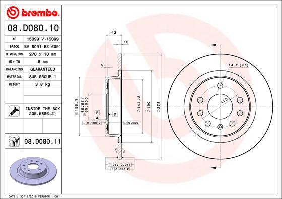 Brembo 08.D080.11 - Disque de frein cwaw.fr