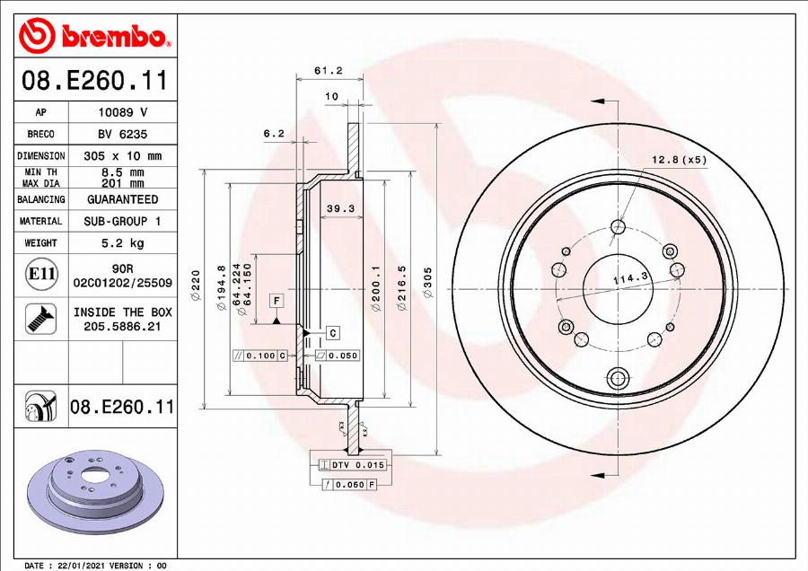 Brembo 08.E260.11 - Disque de frein cwaw.fr