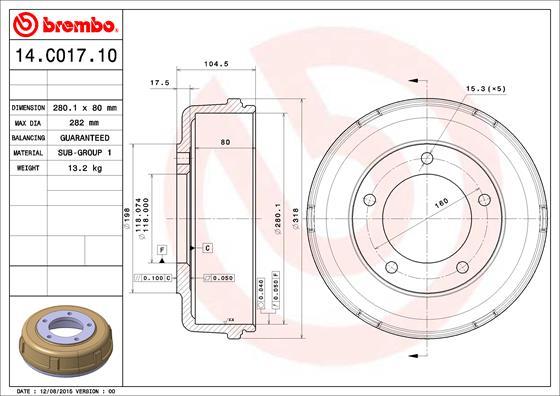 Brembo 14.C017.10 - Tambour de frein cwaw.fr