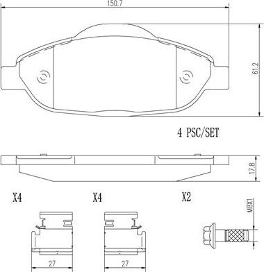 Brembo P61101N - Kit de plaquettes de frein, frein à disque cwaw.fr