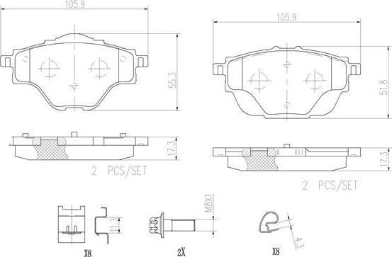 Brembo P61124N - Kit de plaquettes de frein, frein à disque cwaw.fr