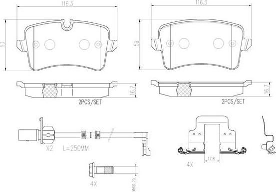 Brembo P85118N - Kit de plaquettes de frein, frein à disque cwaw.fr