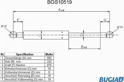 Bugiad BGS10519 - Vérin de hayon, de coffre cwaw.fr