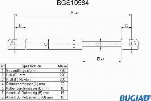 Bugiad BGS10584 - Vérin de hayon, de coffre cwaw.fr