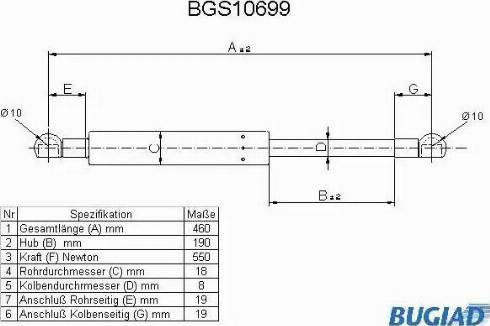 Bugiad BGS10699 - Vérin, capot-moteur cwaw.fr