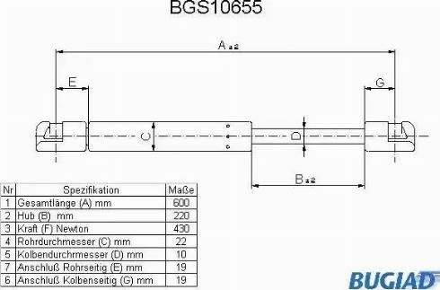 Bugiad BGS10655 - Vérin de hayon, de coffre cwaw.fr