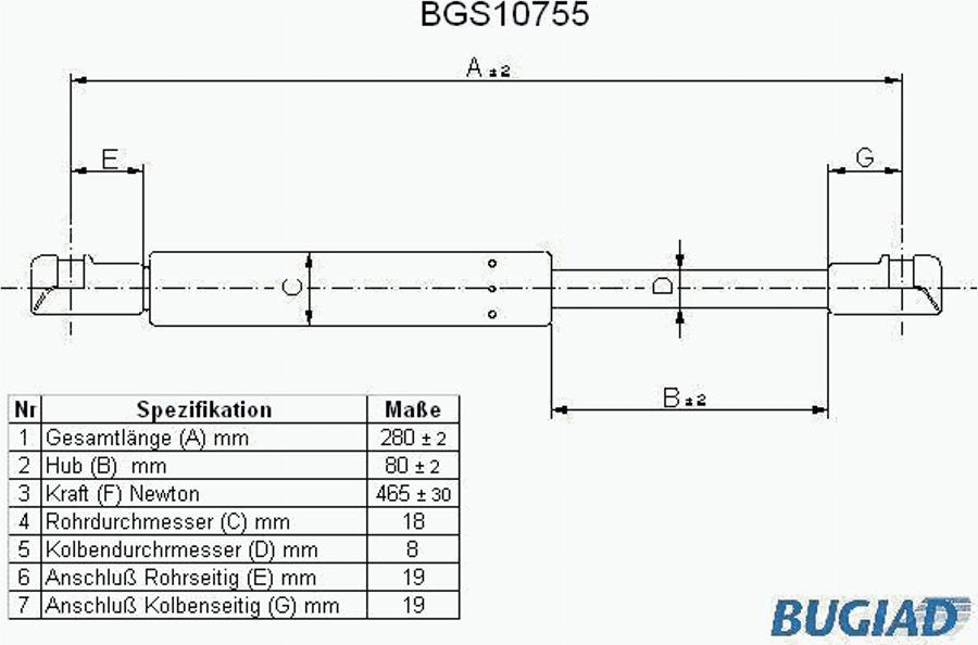 Bugiad BGS10755 - Vérin de hayon, de coffre cwaw.fr