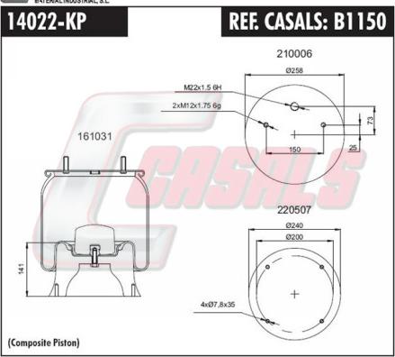 Casals B1150 - Ressort pneumatique, suspension pneumatique cwaw.fr