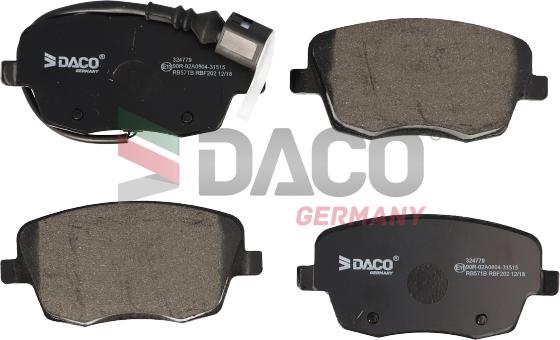 DACO Germany 324779 - Kit de plaquettes de frein, frein à disque cwaw.fr