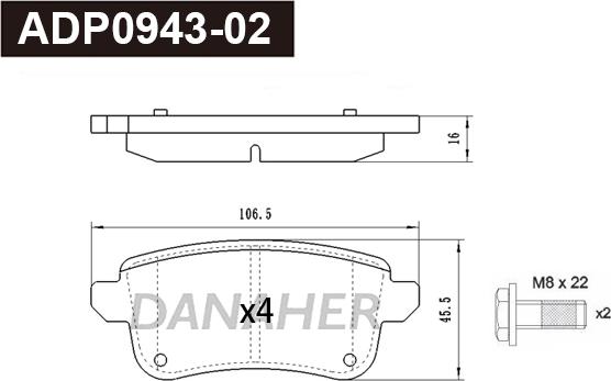 Danaher ADP0943-02 - Kit de plaquettes de frein, frein à disque cwaw.fr