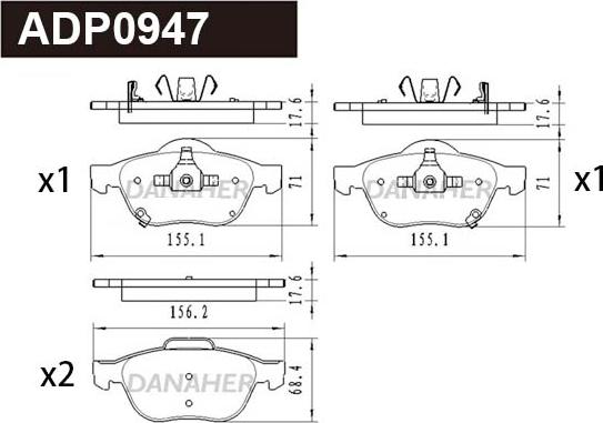 Danaher ADP0947 - Kit de plaquettes de frein, frein à disque cwaw.fr