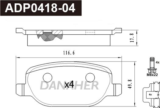 Danaher ADP0418-04 - Kit de plaquettes de frein, frein à disque cwaw.fr