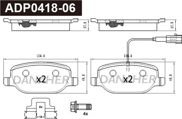 Danaher ADP0418-06 - Kit de plaquettes de frein, frein à disque cwaw.fr