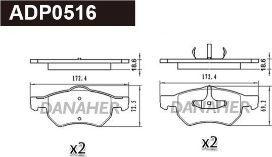 Danaher ADP0516 - Kit de plaquettes de frein, frein à disque cwaw.fr