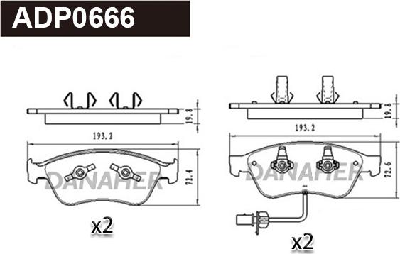 Danaher ADP0666 - Kit de plaquettes de frein, frein à disque cwaw.fr