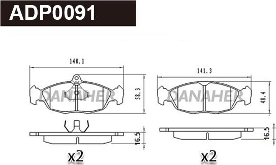 Danaher ADP0091 - Kit de plaquettes de frein, frein à disque cwaw.fr