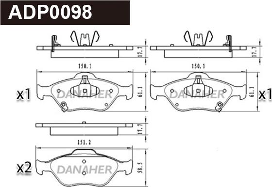 Danaher ADP0098 - Kit de plaquettes de frein, frein à disque cwaw.fr