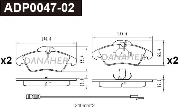 Danaher ADP0047-02 - Kit de plaquettes de frein, frein à disque cwaw.fr