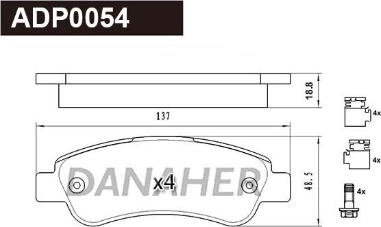 Danaher ADP0054 - Kit de plaquettes de frein, frein à disque cwaw.fr